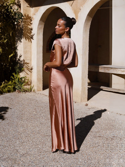 Satin V-neck Sexy Fishtail Maxi Dress