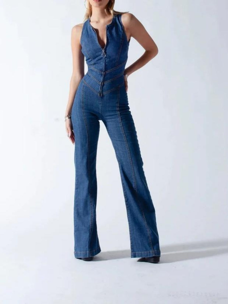 Denim Love High Waist Hollow Backless Jumpsuits