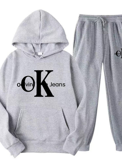 Sports Printed Hoodies Sweatpants 2-piece Sets
