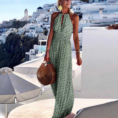 Paisley Print Halter Keyhole Smocked Waist Flowy Boho Maxi Dress