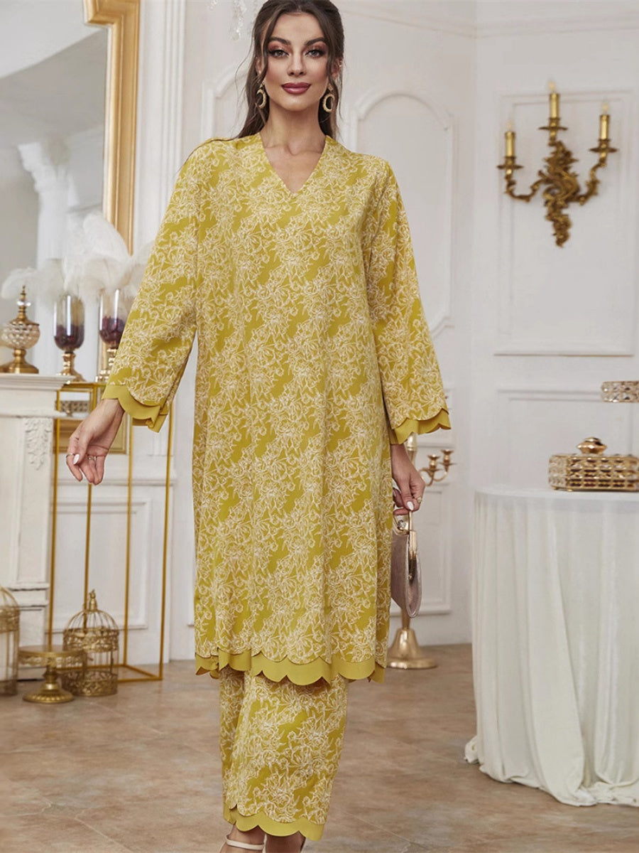 Printed Long Gown Wide-leg Pants Set 2-piece Sets