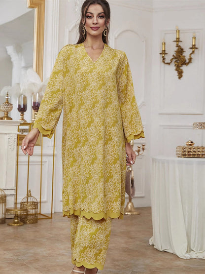 Printed Long Gown Wide-leg Pants Set 2-piece Sets