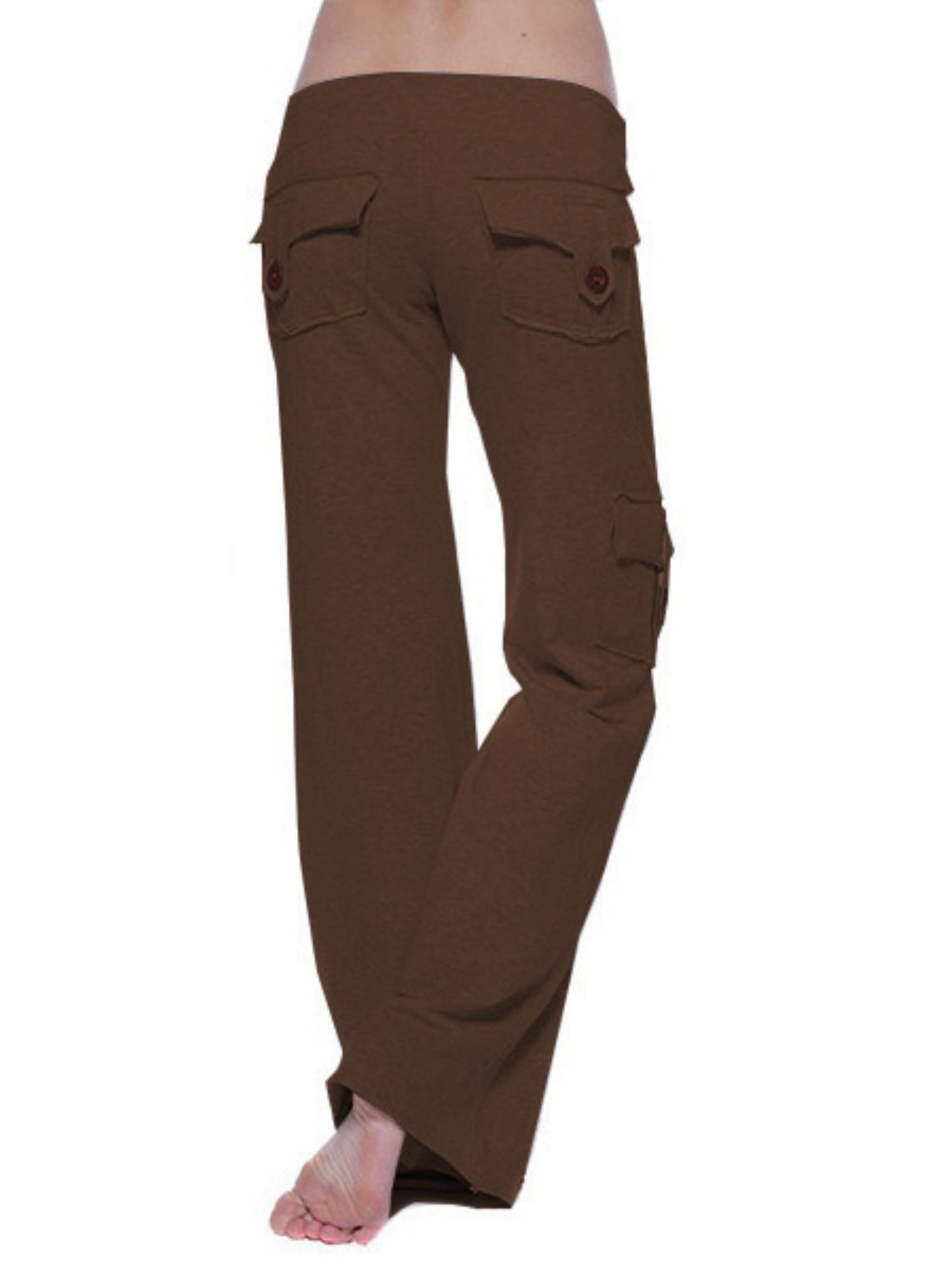 Elastic Waist Buttons Pocket Yoga Pants