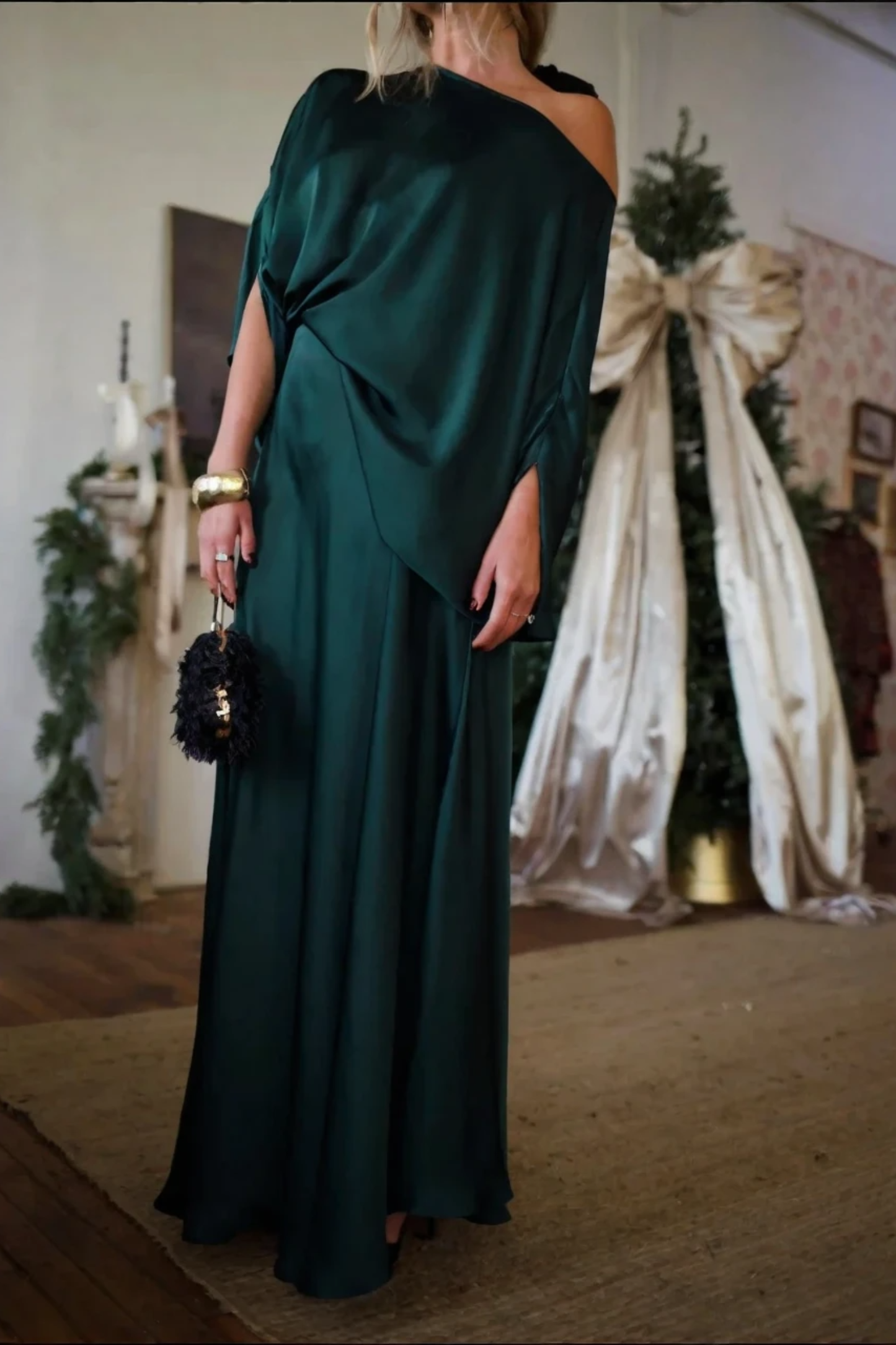 Convertible Draped Top & A-Line Maxi Skirt Set