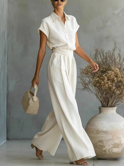 Short-sleeved Shirt Loose-fit Wide-leg Pants Set 2-piece Sets