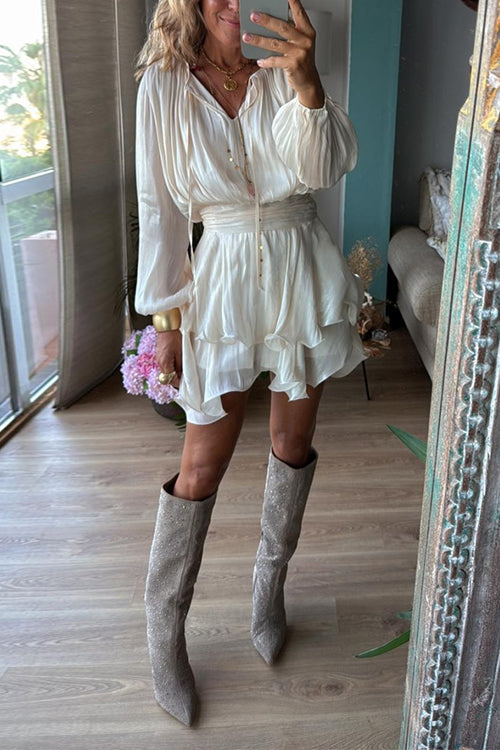 Margovil Lantern Long Sleeves Waisted Ruffle Mini Dress