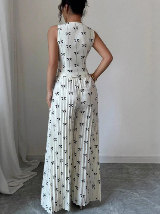 Floral Print Vest Top And Pleated Trousers Two-piece Set