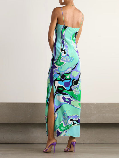 Printed Camisoles Sexy Slit Maxi Dresses