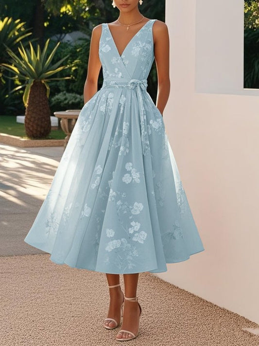 Floral Print Sleeveless Vest With V-neck Maxi Dresses