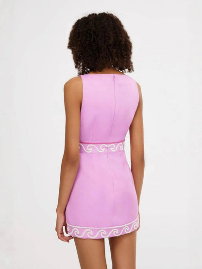 Applique Hollow Out Slim-fit Sleeveless Mini&Short Dresses