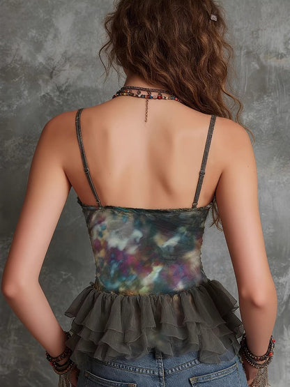 Printed Ruffle V-neck Camisoles