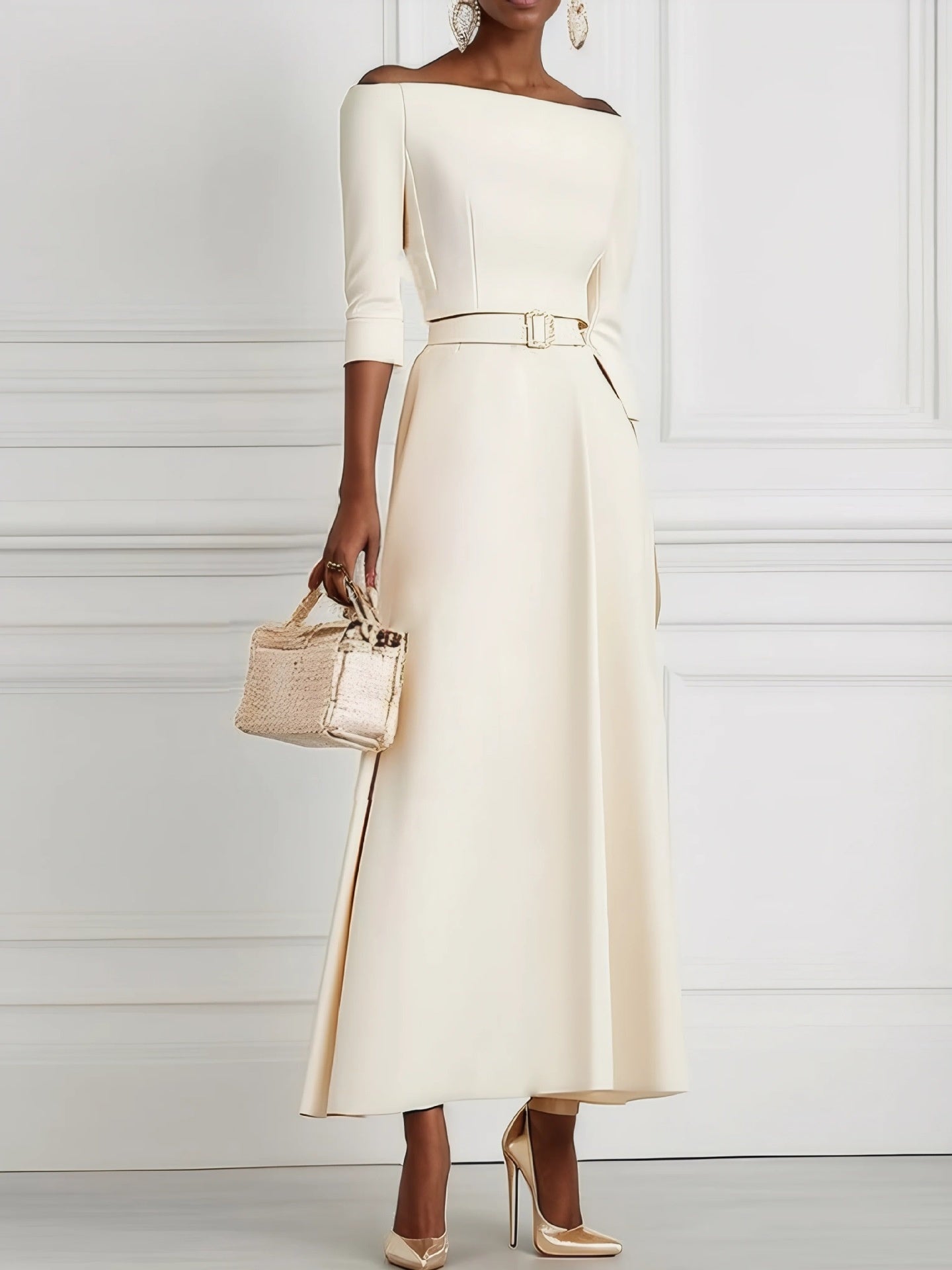 Waist-cinching Off-shoulder Long Dress
