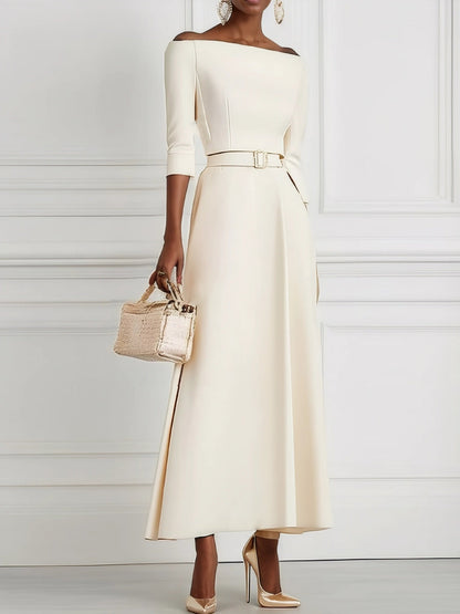Waist-cinching Off-shoulder Long Dress