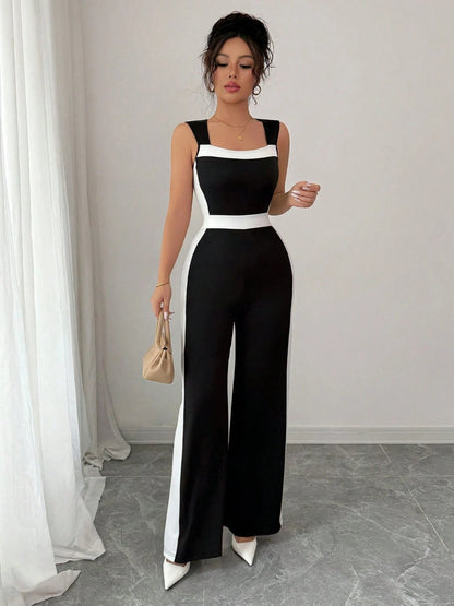Color Matching Sleeveless Wide-leg Jumpsuits