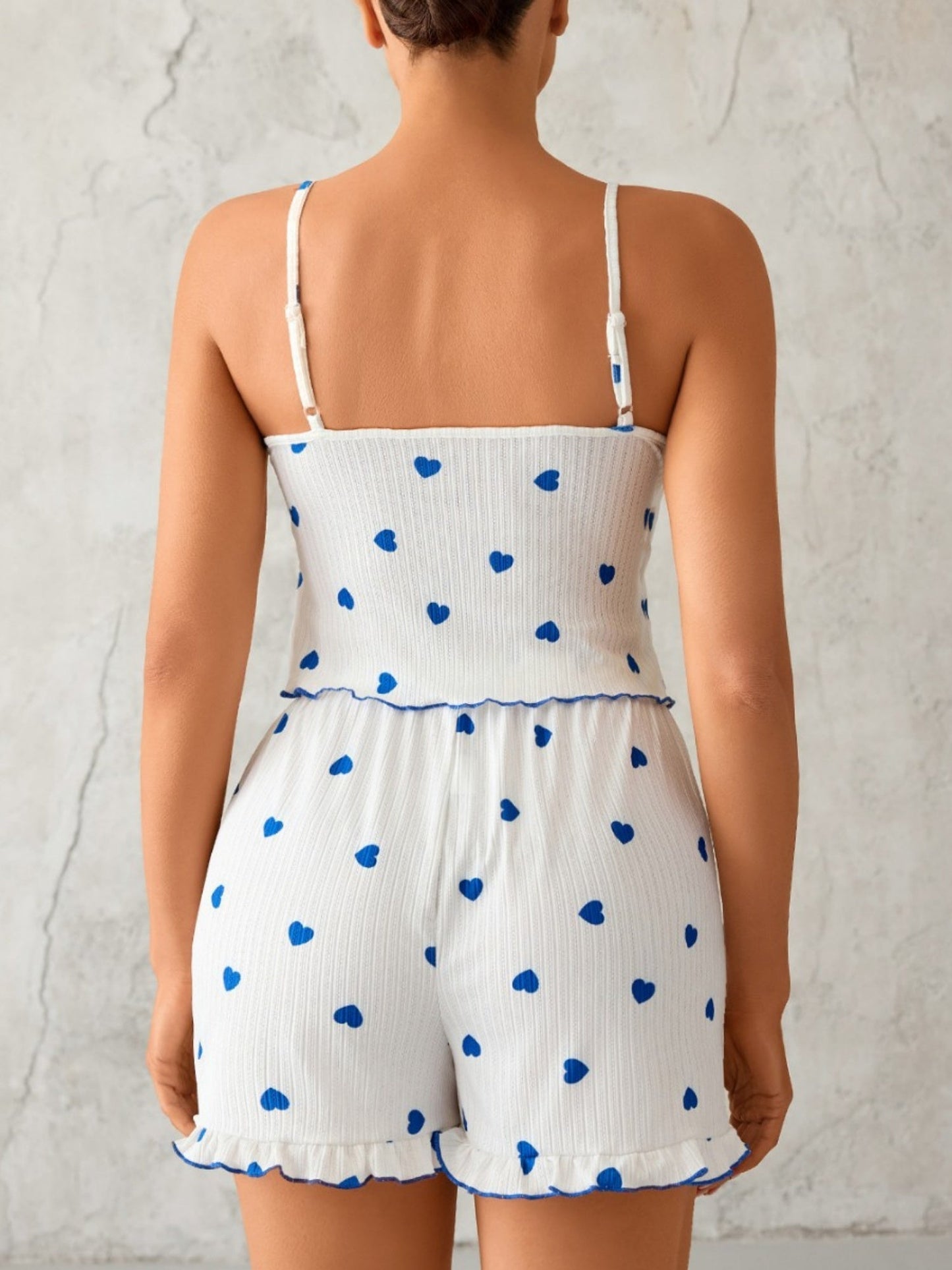 Heart-shaped Ruffles Tank Top And Shorts Loungewear 2-piece Sets