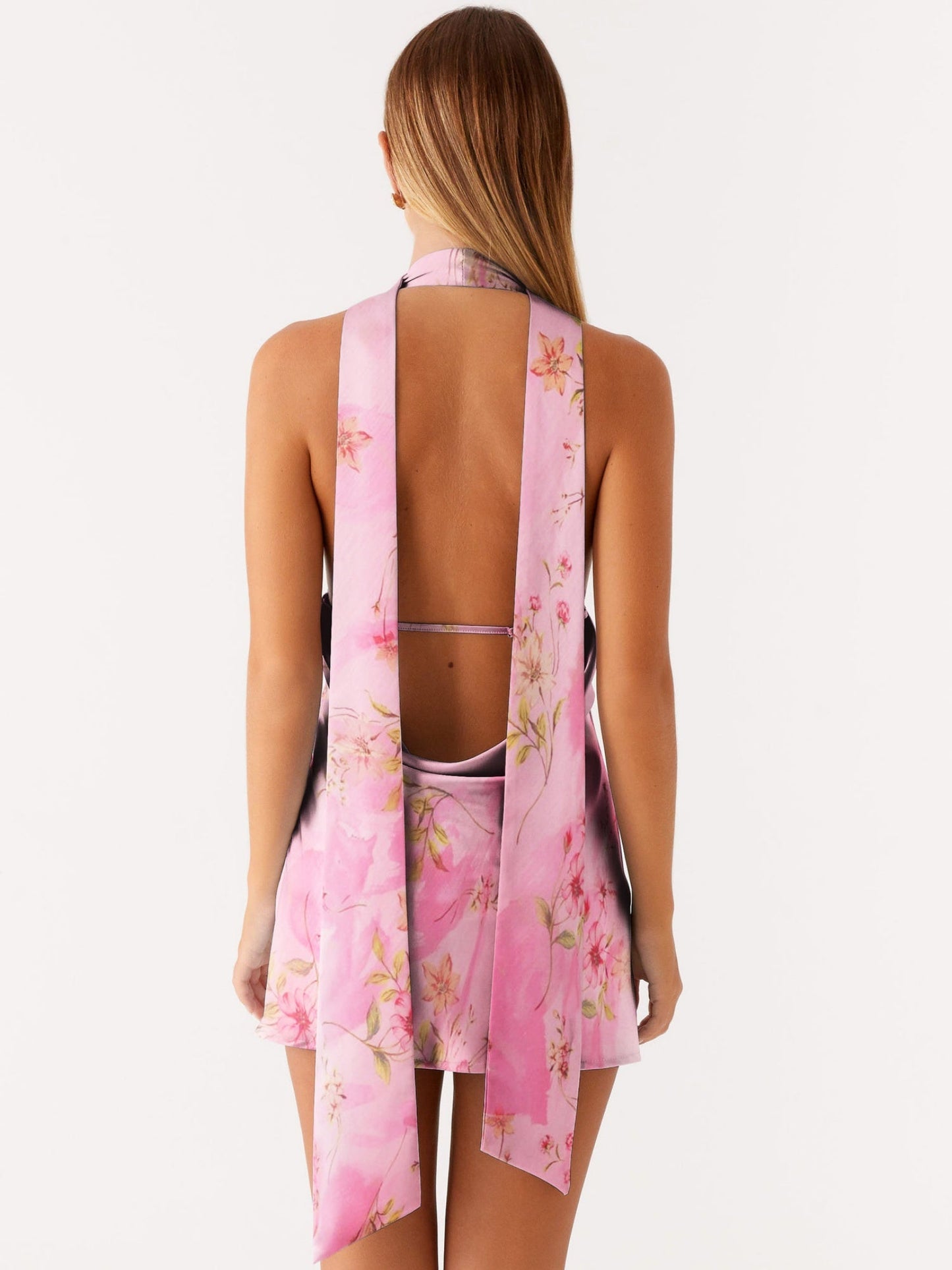 Printed Halter Neck Deep V Backless Mini&Short Dresses