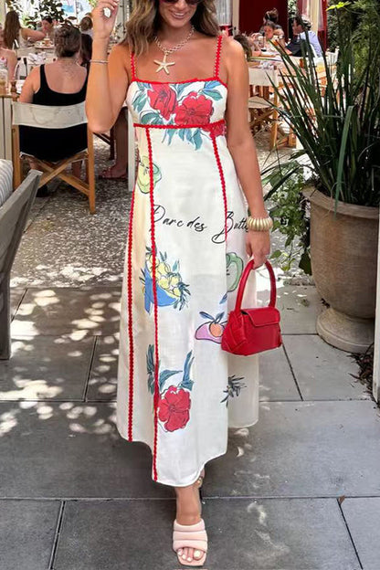 Bow Back Cut Out Floral Print Maxi Cami Dress