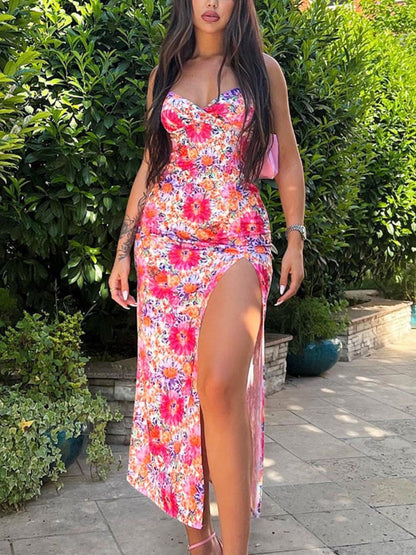 Floral Camisoles Temperament Slit Sexy Vacation And Leisure Maxi Dresses