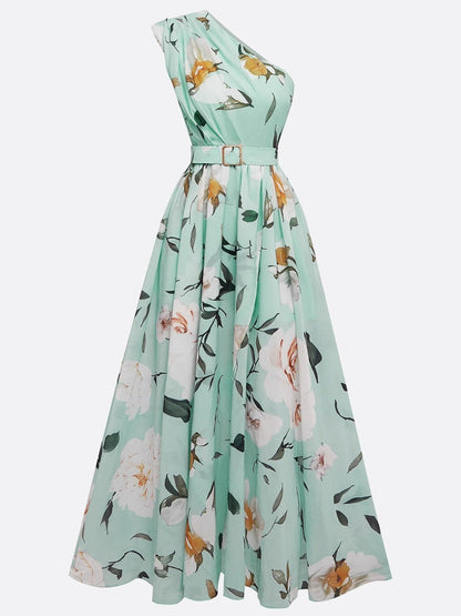 Sloping Shoulders Printed Vacation Temperament Maxi Dresses