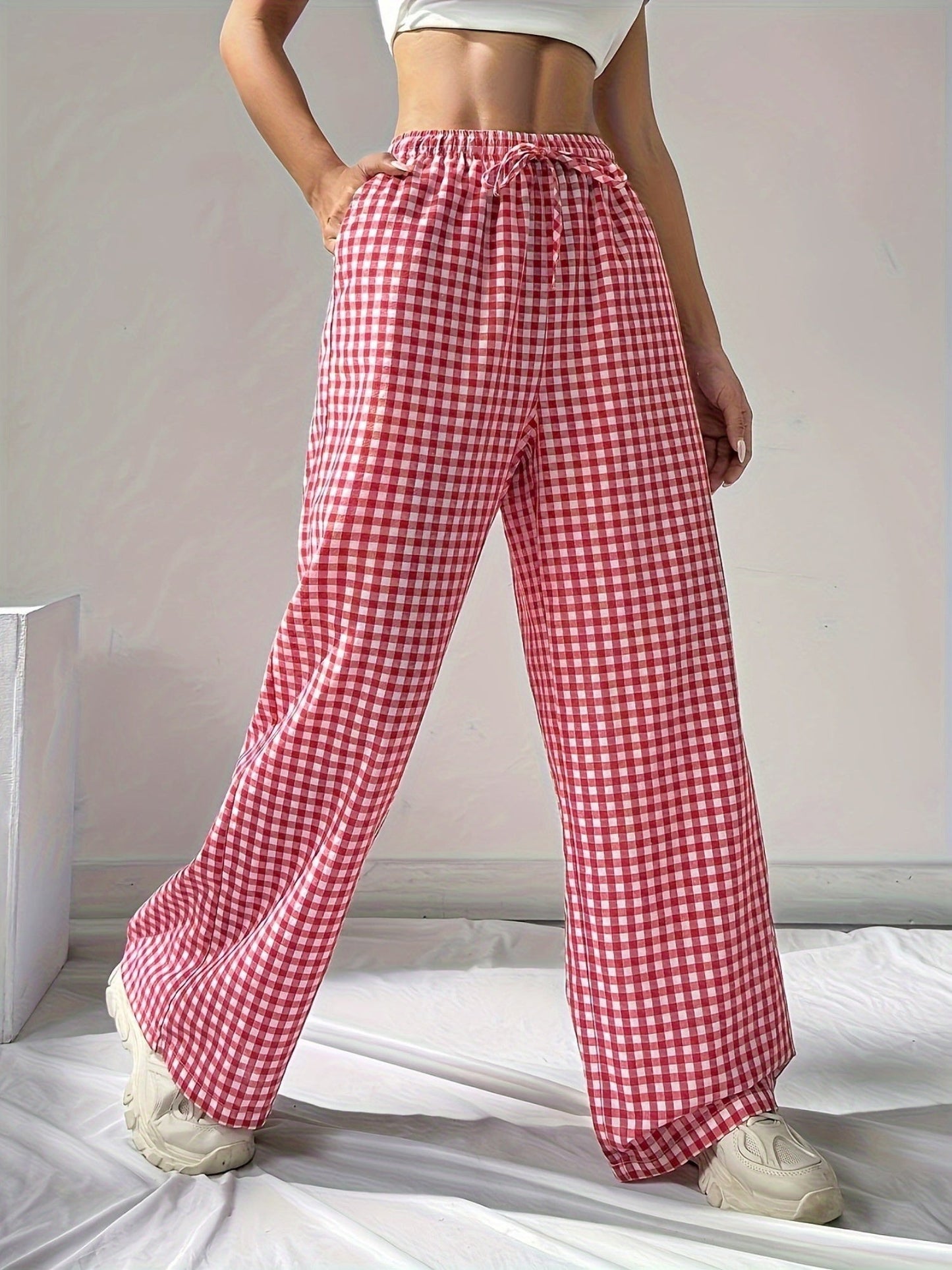 Plaid Lace Up Loose-fit Pants