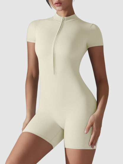 Half-open Zipper High Elastic Tight-fitting Fitness Exercise Short Bodysuit