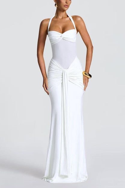 Mesh Paneled Fishtail Sash Bodycon Party Dress