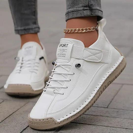 Women's Leather Lace-Up Sneakers – Comfortable Supportive Walking Shoes