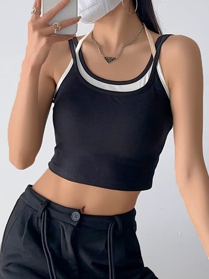 Contrast Color Fake Two Piece Cami Top