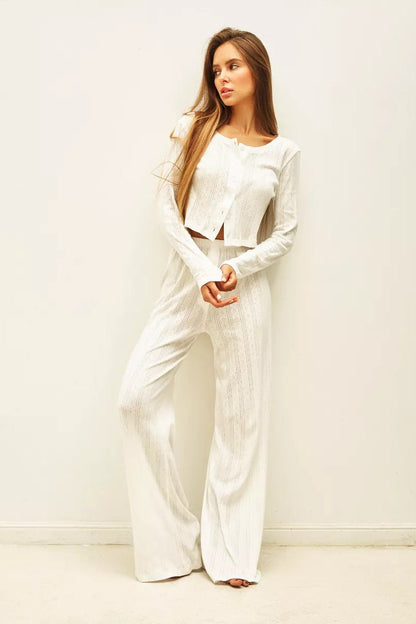 | Soft Casual Cutout Jacquard Two Piece Set