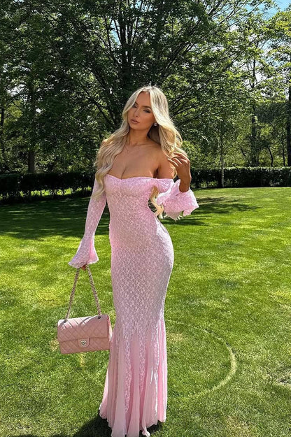 Sexy Flared Sleeve Mesh Lace Mermaid Party Dress