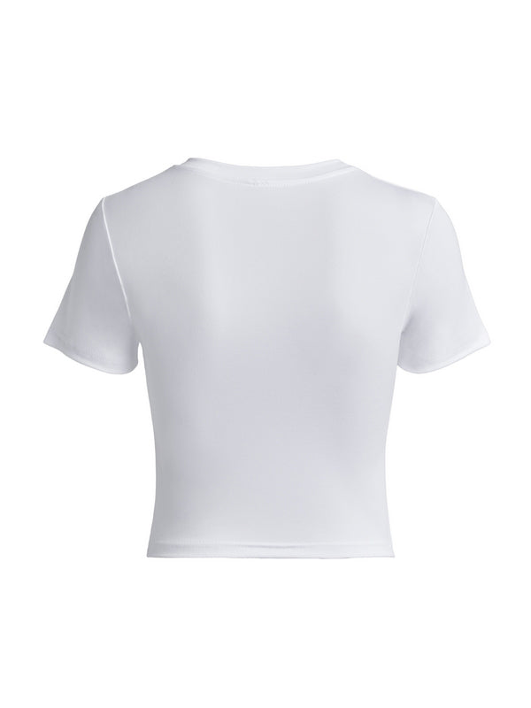 Letter Rhinestone Print Short Sleeve Tee
