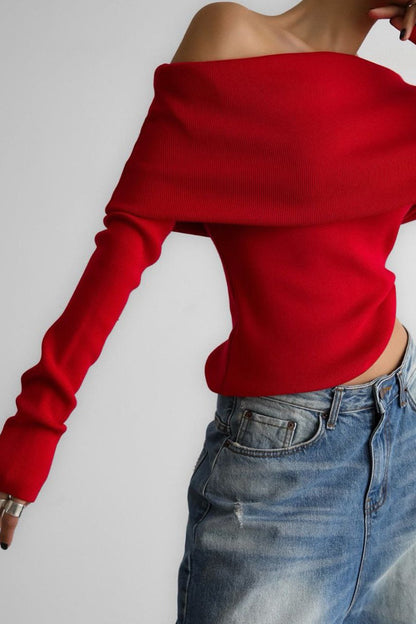 Sexy Off Shoulder Ribbed Sweater