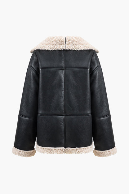 Faux Leather Fur Collar Jacket