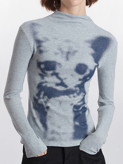 Cat Print Long Sleeves Tee