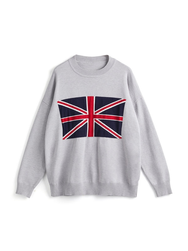 Flag Jacquard Crew Neck Pullover Sweater