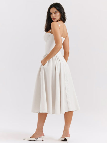 Soft Pink Corset Dress Spaghetti Strap Backless Pleated Cottagecore Midi Dress 2026