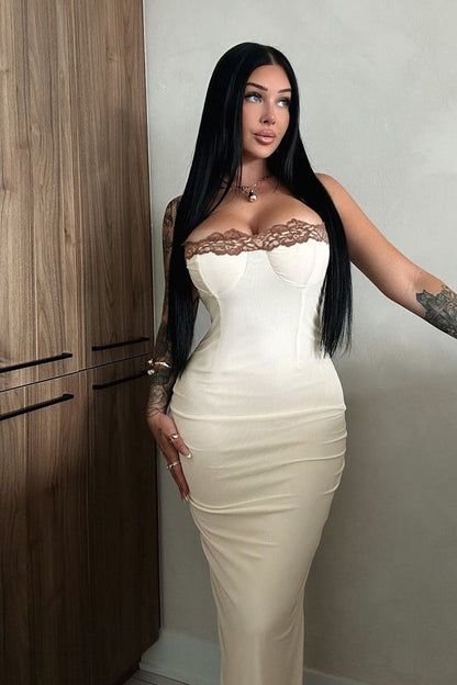 Lace Contrast Strappy Bodycon Party Dress