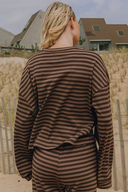 | Stripe Crewneck Drawstring Two Piece Set