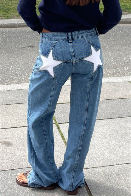 Contrast Patchwork Y2K Retro Star Back Casual Jeans