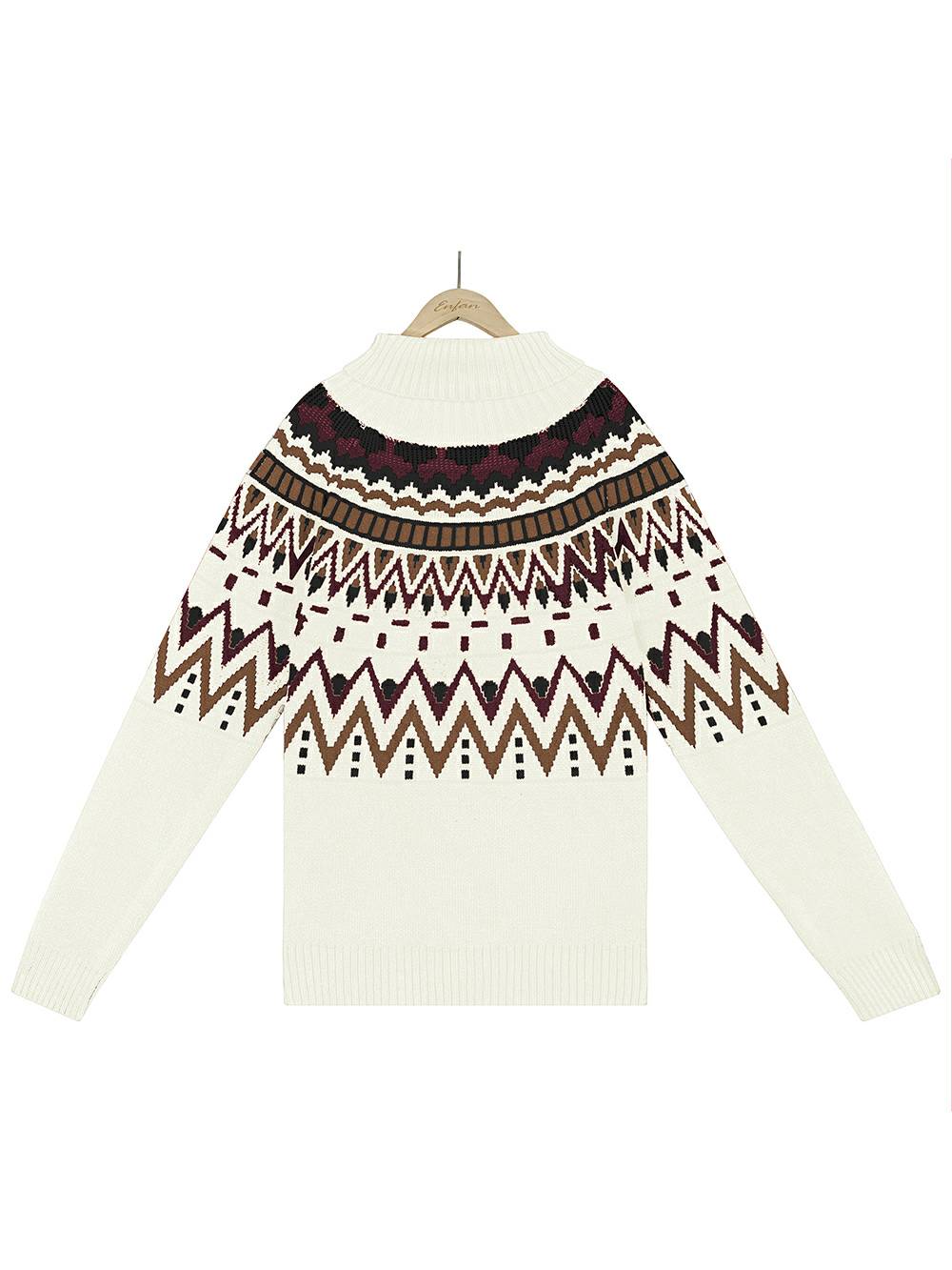 Vintage Striped Color Block Turtleneck Sweater
