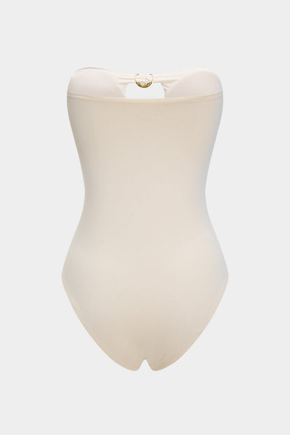 Metallic Decor Cut Out Ruched Strapless Sleeveless Tube Bodysuit