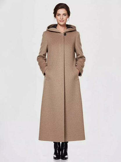 Women Wrap Coat Hooded Warmth Full Length Winter Maxi Wool Blend Coat 2026