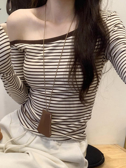 Off-The-Shoulder Striped Long Sleeve