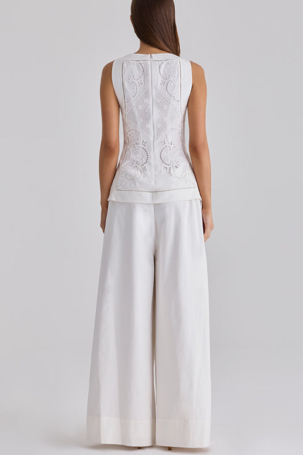 Exquisite and casual mid rise pocket wide leg pants