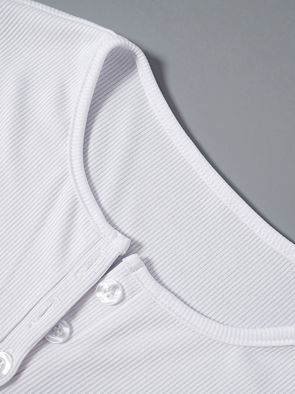 Solid Color Crew Neck Breasted Long Sleeve Knit