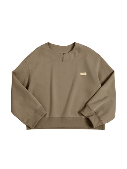 Solid Color V Neck Label Decor Oversized Hoodie
