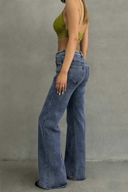 Stylish High-waisted Pocket Casual Stretch Straight Leg Jeans