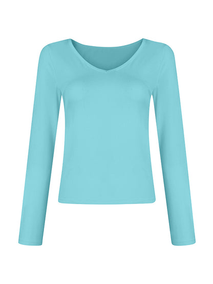 Solid V Neck Slim Long Sleeve Tee