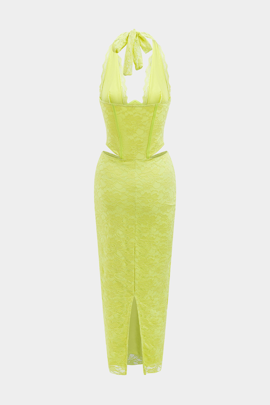 Lace Halter Neck Corset Waist Cut Out Bodycon Maxi Dress