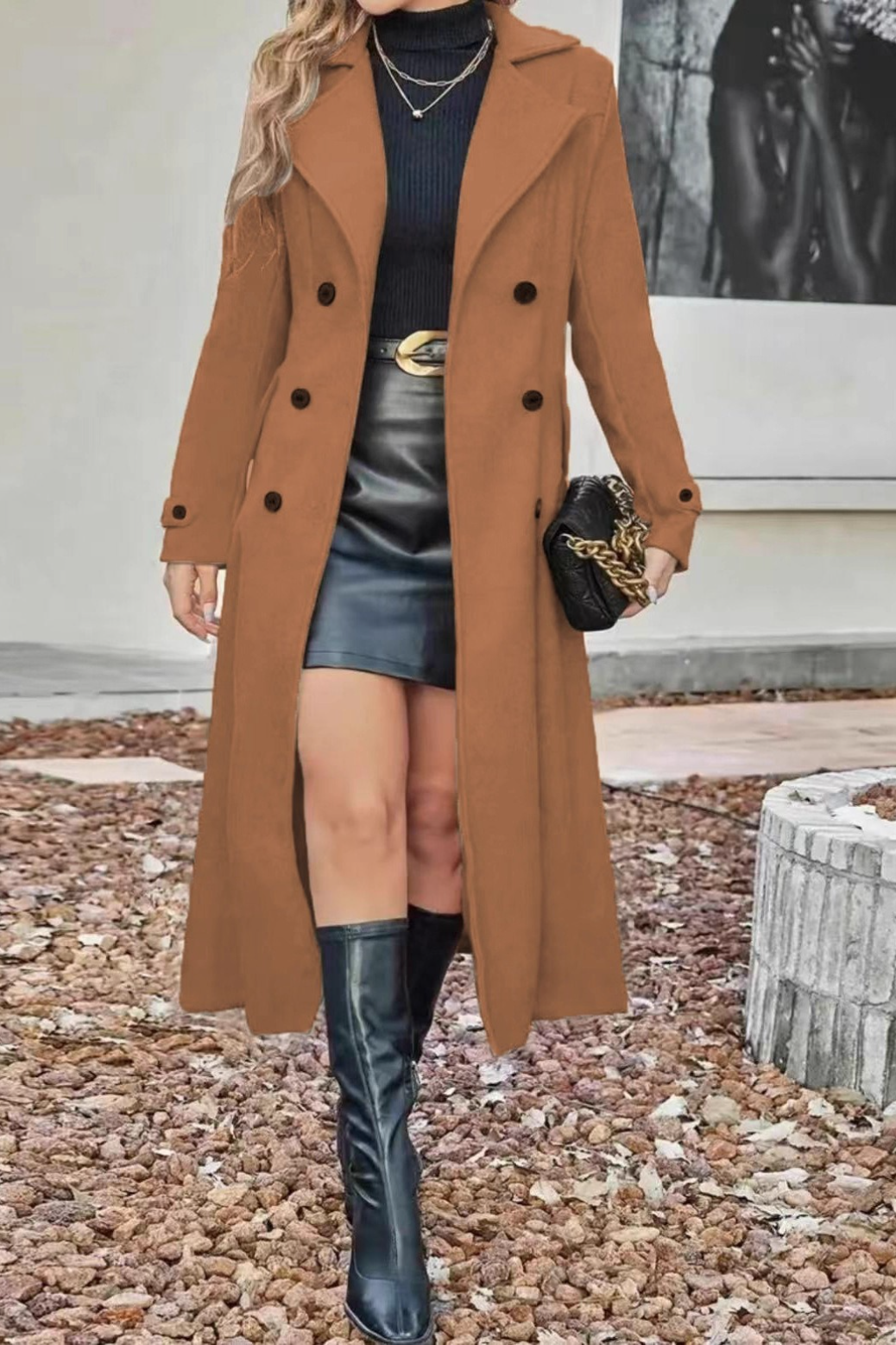 Wool Blend Lapel Double Breasted Chic Overcoat